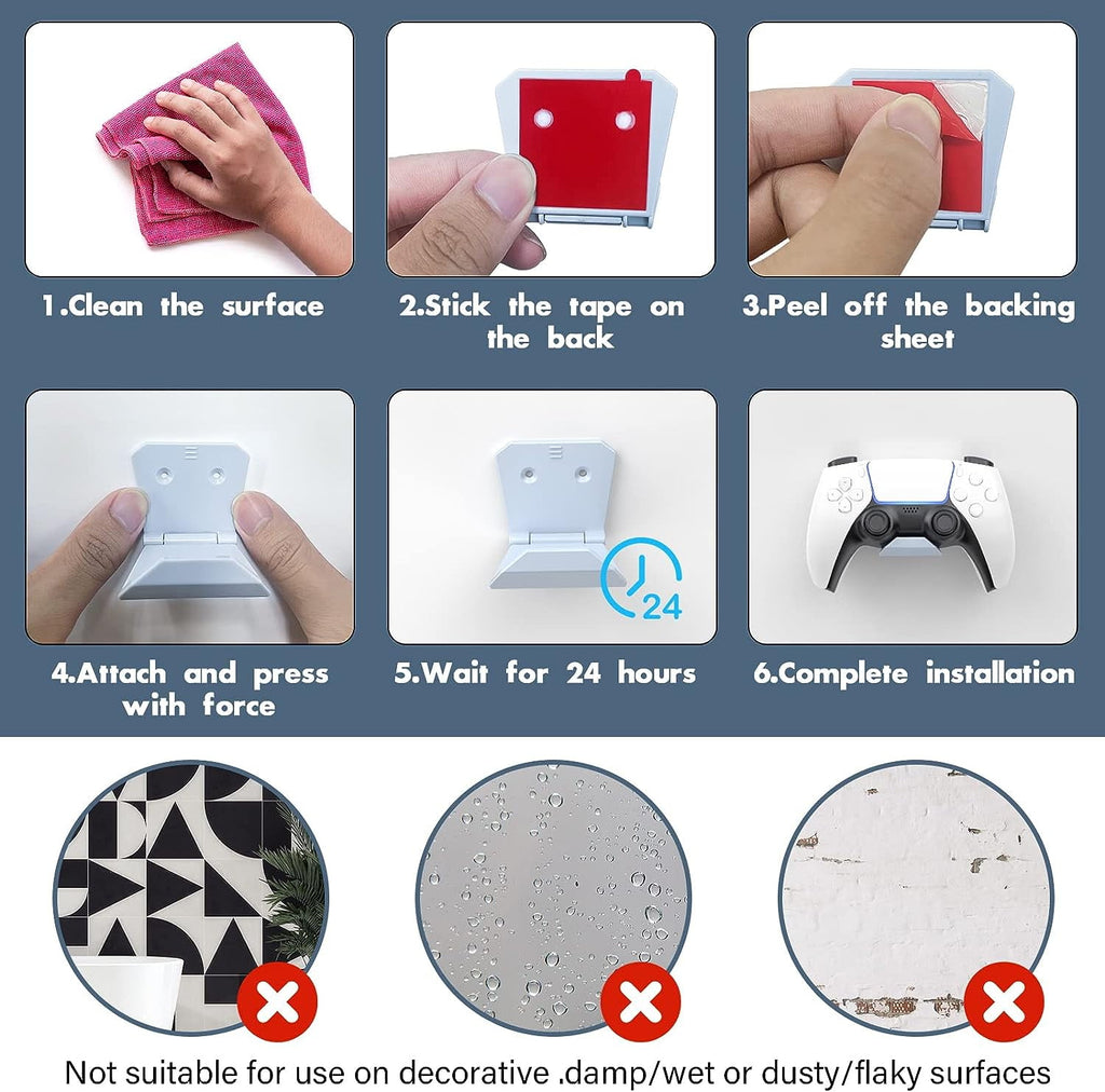 6 Pack Foldable Controller Wall Mount Holder for PS5/PS4/Xbox/Switch Controller Stand Hanger with Anti-slip Pad Universal Gaming Remote & Headphone Accessories