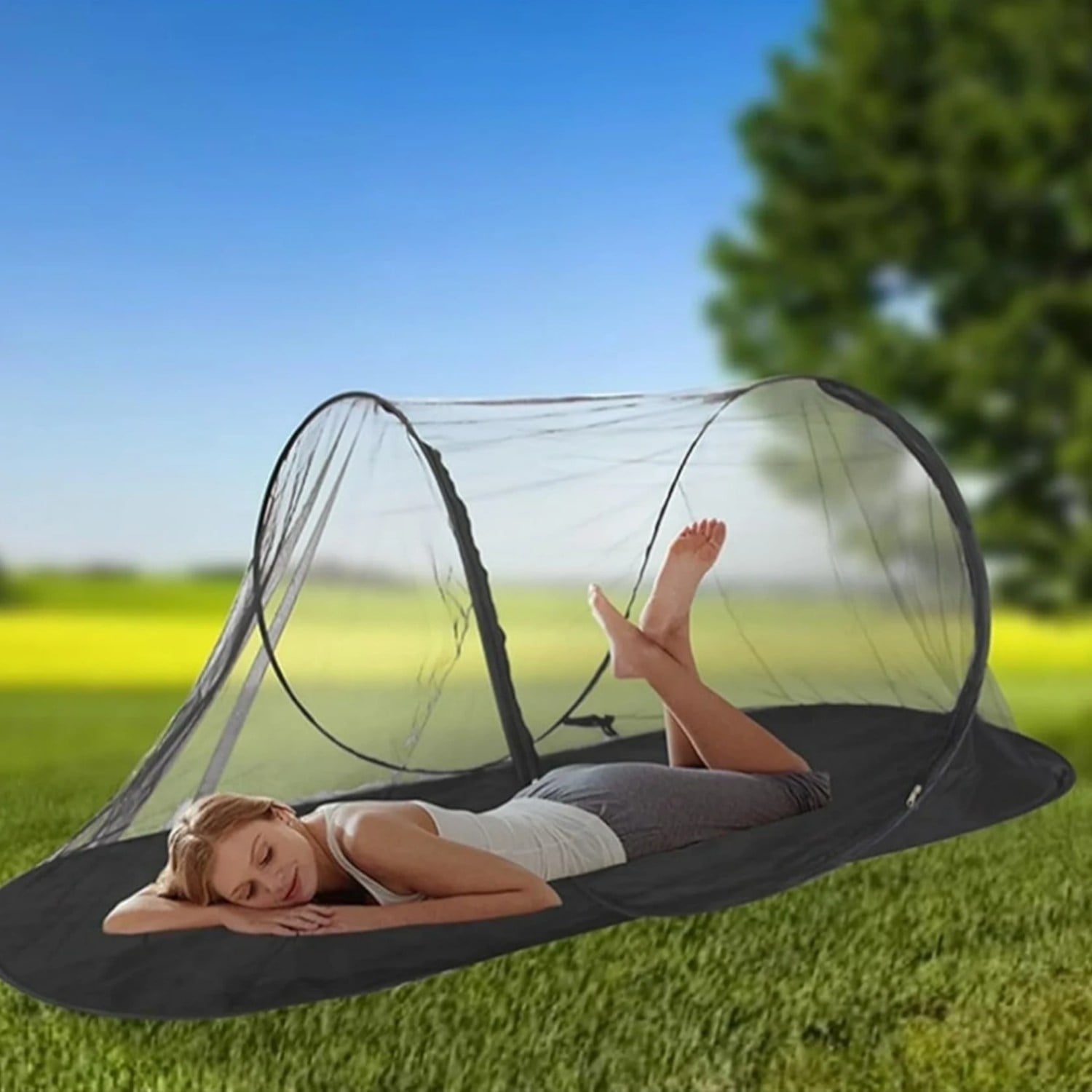 AmzDoer Mosquito Tent with Bottom Portable Foldable Mosquito Net for Outdoor Foldable Mosquito Net for Camping Personal Insect-Proof Canopy Mosquito Net for Bed Camping Travel Patio Suitable