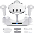 Prociv Charging Dock for Oculus/Meta Quest 3 Charging Stand for Meta Quest 3 Controller and Headset with 2 Rechergeable Batteries Battery Cover