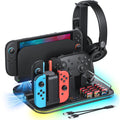 Charging Dock for Switch 2/1 Switch Cooling Fan for Nintendo Switch 2/1/OLED Storage Stand for JoyCon 2/1 with 12 Card Slots Controller/Headset Holder 9 RGB Modes