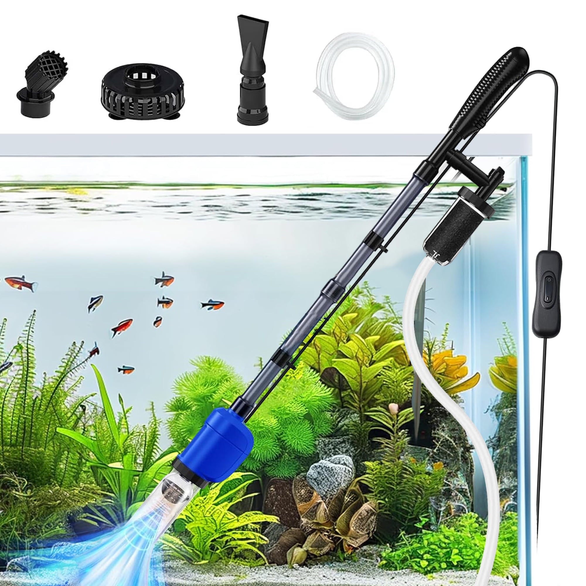 Electric Aquarium Vacuum Gravel Cleaner 32W Fish Tank Vacuum Gravel Cleaner with Strong Suction for Automatic Water Change Wash Sand Water Shower and Circulation
