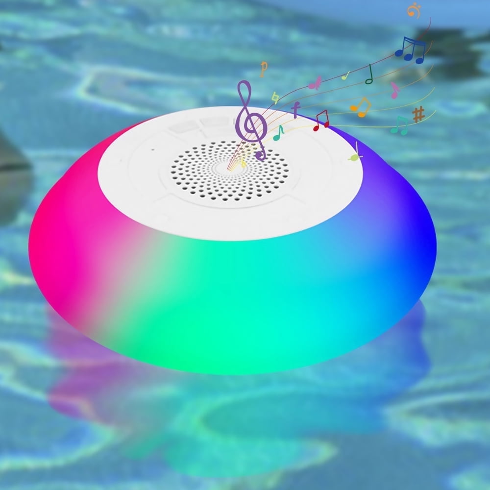 Floating Pool Bluetooth Speakers with RGB LED Waterproof Stereo Sound Floating Speaker Built-in Mic Wireless Shower Speaker for Hot Tub Pool Bathtub Shower Outdoor Swim Floating Pool Lights