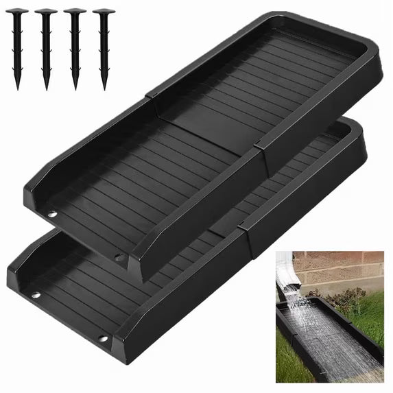 Gutter Downspout Splash Block, 2 Pack Rain Gutter Downspout Extension, 24" Gutter Drainage System with 4 Fixing Nails, Fixable Downspout Extender for Rainwater Diversion & Foundation Protection