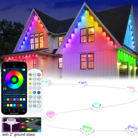 Permanent Outdoor Lights 54FT RGB Christmas Outdoor Lights, 36 LED Ground Lights, IP67 Waterproof Eaves Lights with Remote & App,Color Changing Decorations Lights for Roof Garden Yard