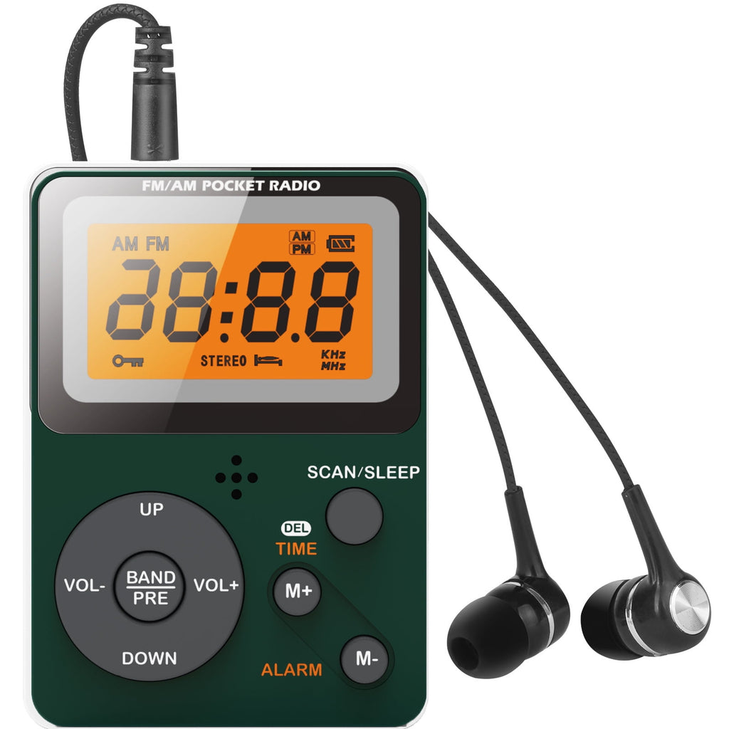 Portable AM FM Radio Personal Pocket Radio with LCD Screen Stereo Earphone Jack Sleep Timer and Alarm Clock for Jogging Walking