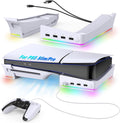 RGB Horizontal Stand for PS5 Pro / Slim Console Accessories with 14 Light Mode and 4 USB Hubs Side Stand for Playstation 5 Pro / Slim Disc & Digital Base Holder with Fast Charging White