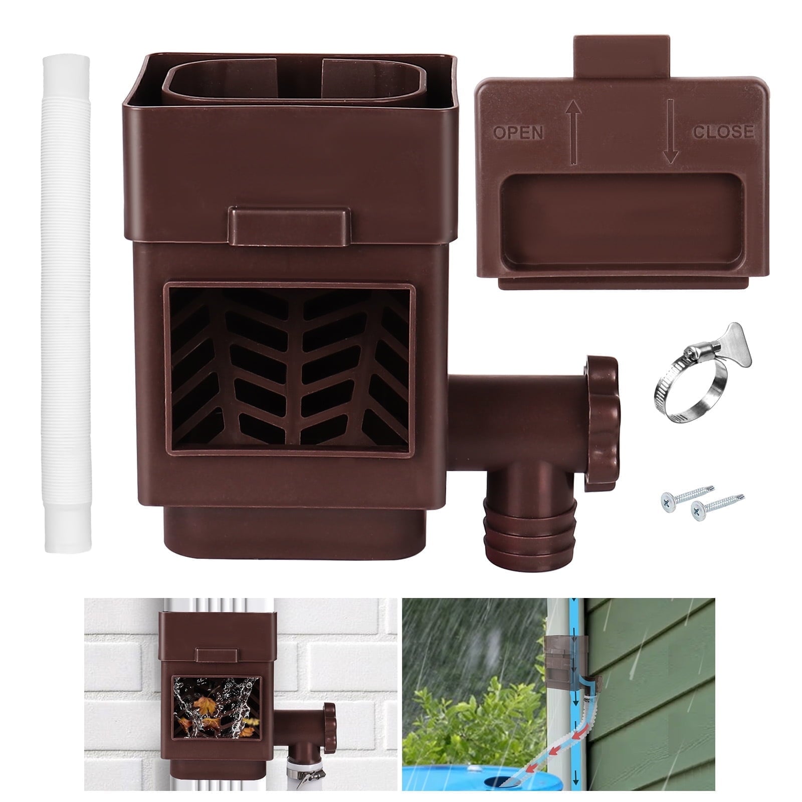 Rainwater Collection System Downspout Diverter Fits for 2 x 3 or 3 x 4 Gutter Downspouts Rain Barrel Diverter Kit with Adjustable Valve and Filter