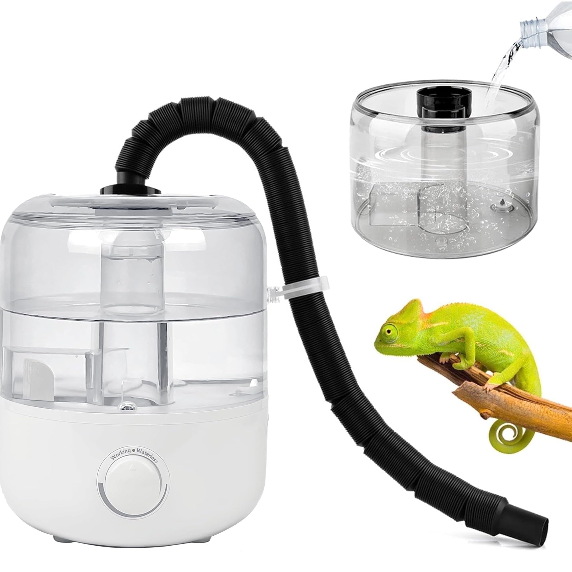 Reptile Fogger 4L Reptile Humidifier Top Fill Adjustable Fogger with Extension Hose Visible Tank Reptile Humidifier for Snakes Tortoises Chameleons and Ball Python