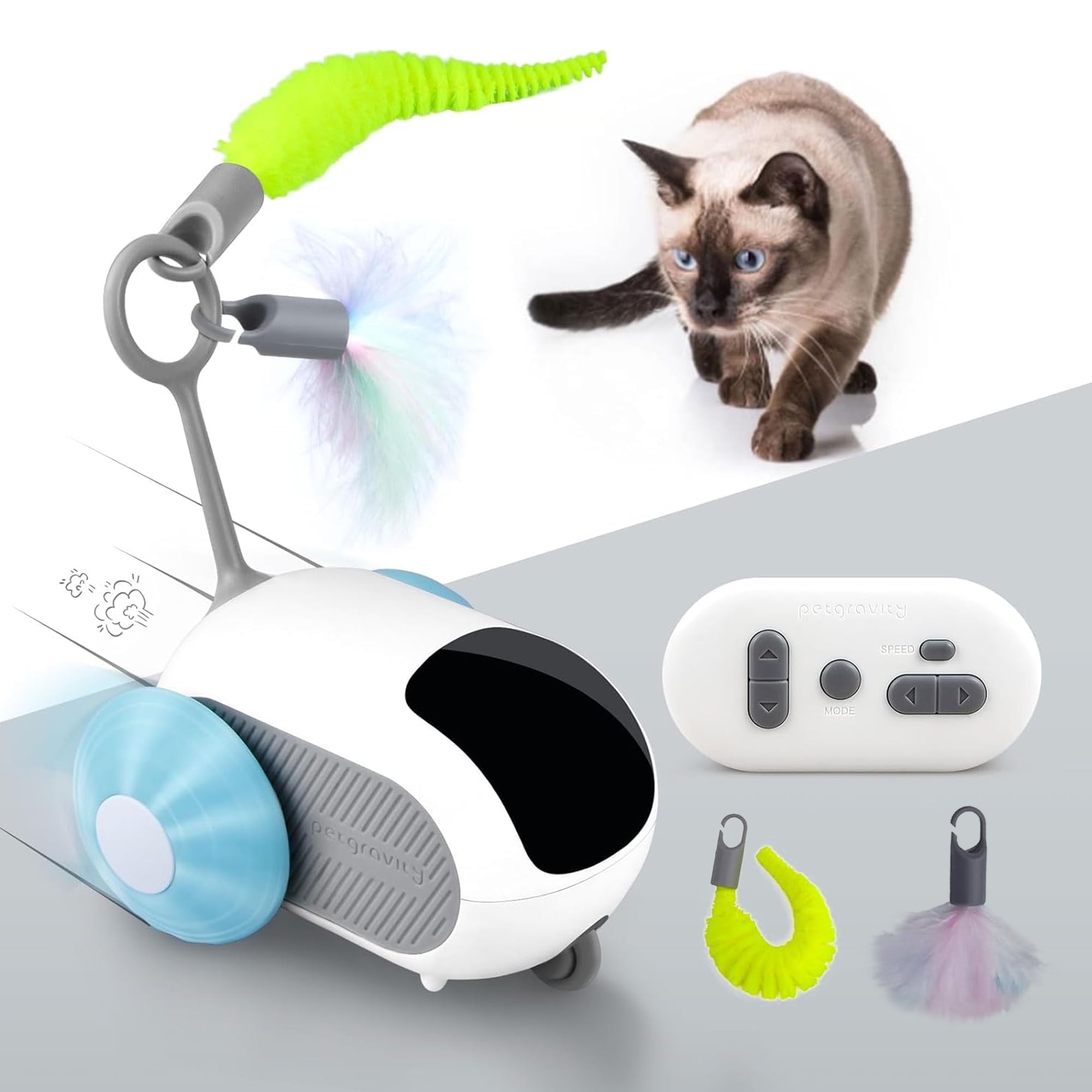 Interactive Cat Toy Cat Toys for Indoor Cats with 2-Speed Adjustment Remote Control & USB Rechargeable Automatic Cat Exercise Toys for Bored Indoor Adult Cats Kittens