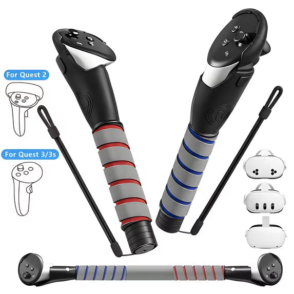 VR Accessories Handle Attachments for Meta/Oculus Quest 2/3/3S Dual Handles and Long Stick Handle Extension Grips to Play Multiple VR Games Gorilla Tag Long Arms Grips Beat Saber Golf Club Baseball
