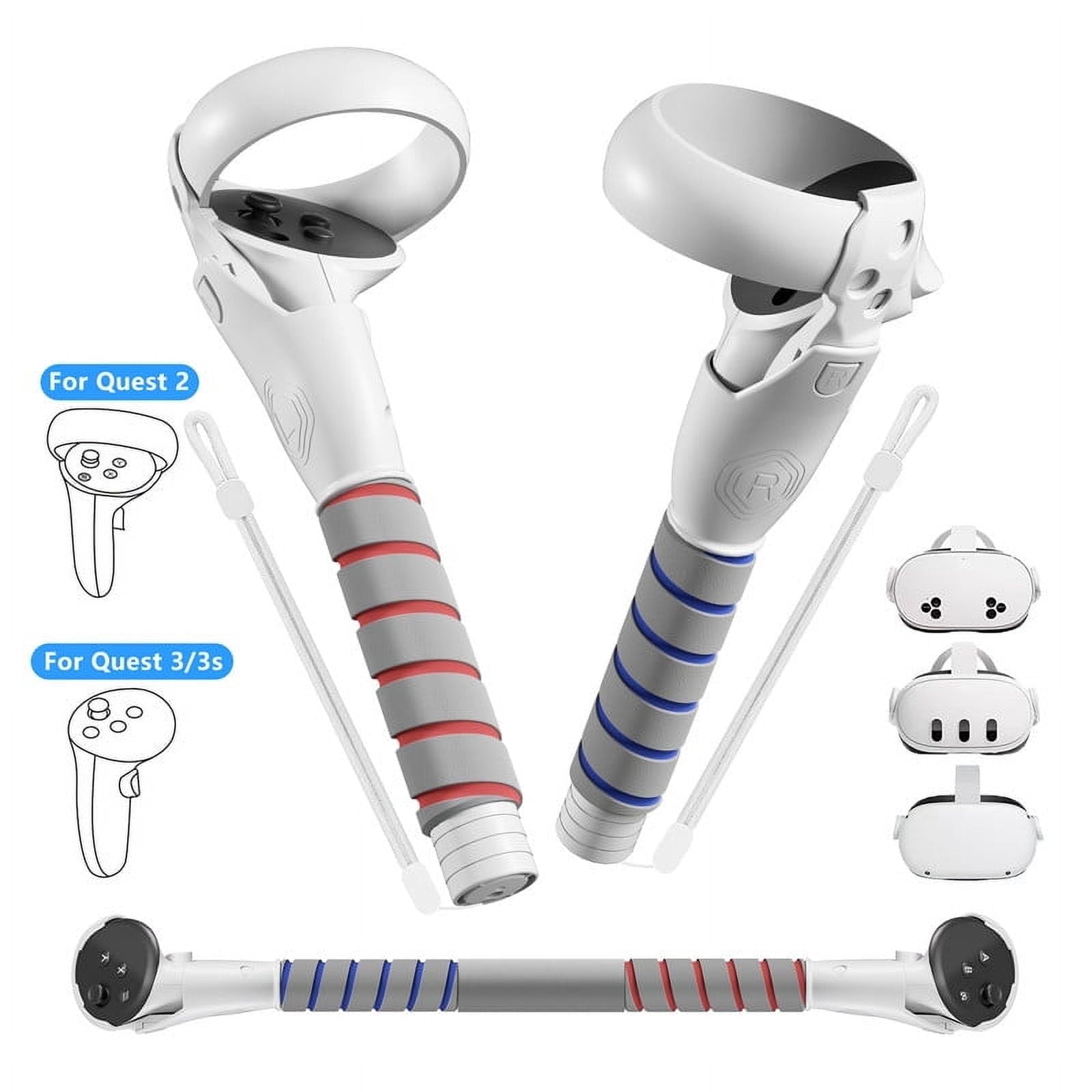 Controller Handle Attachments for Oculus Quest 3S/3/2 VR Accessories Long Stick and Dual Handle Extension Grips Compatible with Meta Quest for Gorilla Tag Beat Saber Golf Club Baseball Multiple Game