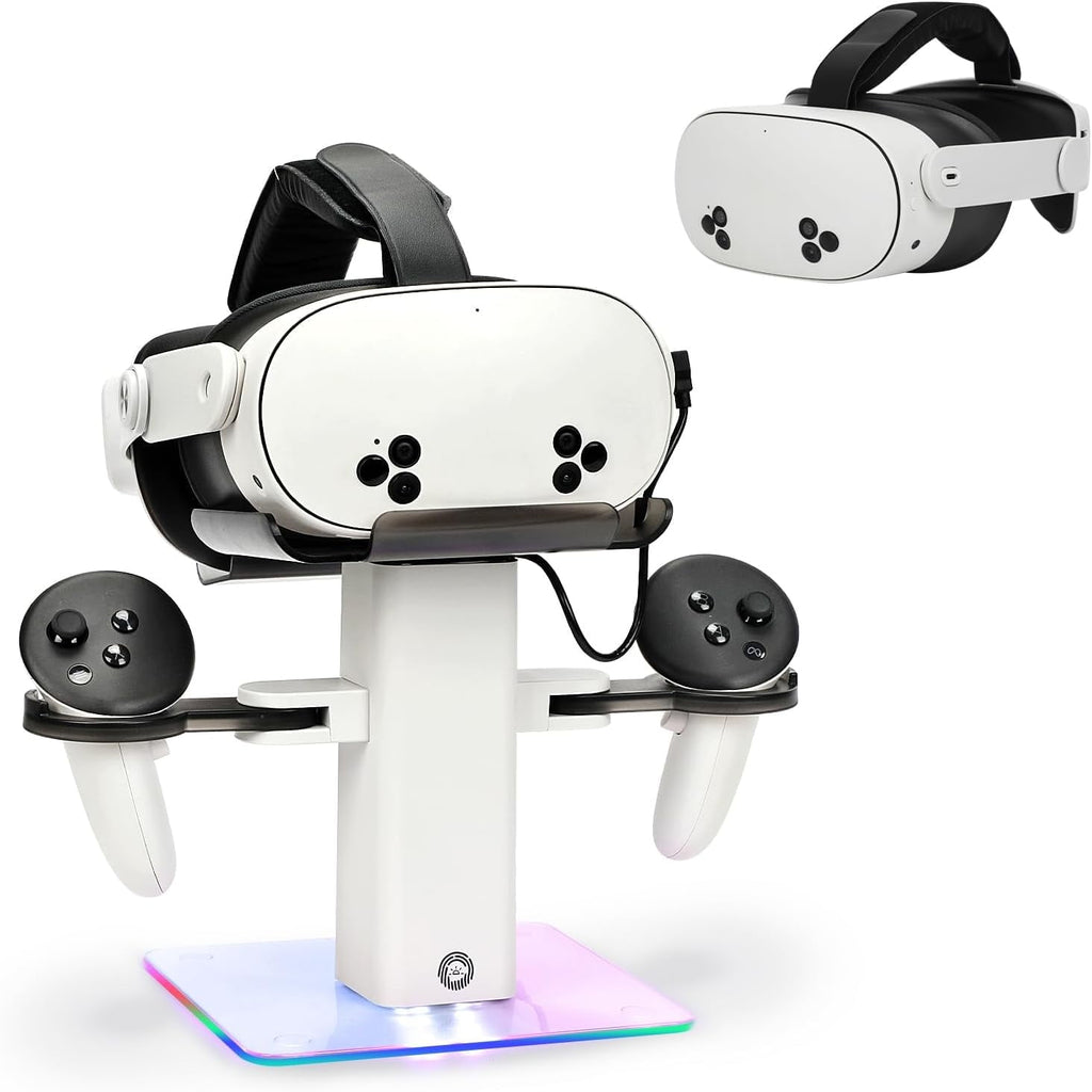 VR Stand Headset Charging Dock for Quest 3S/Quest 3/Quest 2 VR Headset Display Stand and Stable Bracket Storage Base Bottom RGB LED Light