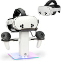 VR Stand Headset Charging Dock for Quest 3S/Quest 3/Quest 2 VR Headset Display Stand and Stable Bracket Storage Base Bottom RGB LED Light