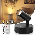 Wireless Led Spotlight Indoor Rechargeable Uplighting Indoor with Remote Dimmable 350° Rotate Battery Powered Ceiling Spotlight for Artwork Painting Tree Black 1pcs
