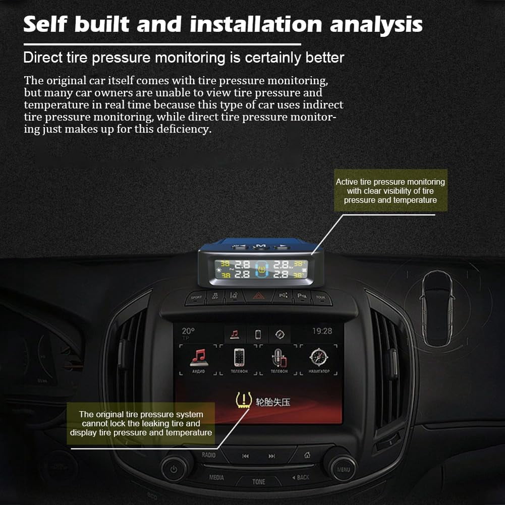 RV Tire Pressure Monitoring System Tire Pressure Monitor with Solar Charge LCD Display Auto Sleep Mode for Trailer Truck Off Road Pickup(4 Sensors External Didi Version)