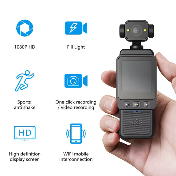 Mini Body Camera, 1080P FHD WiFi Video Camera with Audio and Photograph, Clip Pocket Vlog Camera for Daily Work Serving Records,180° Rotating Head, 120° Wide Angle, Built-in Flash, 64GB Card
