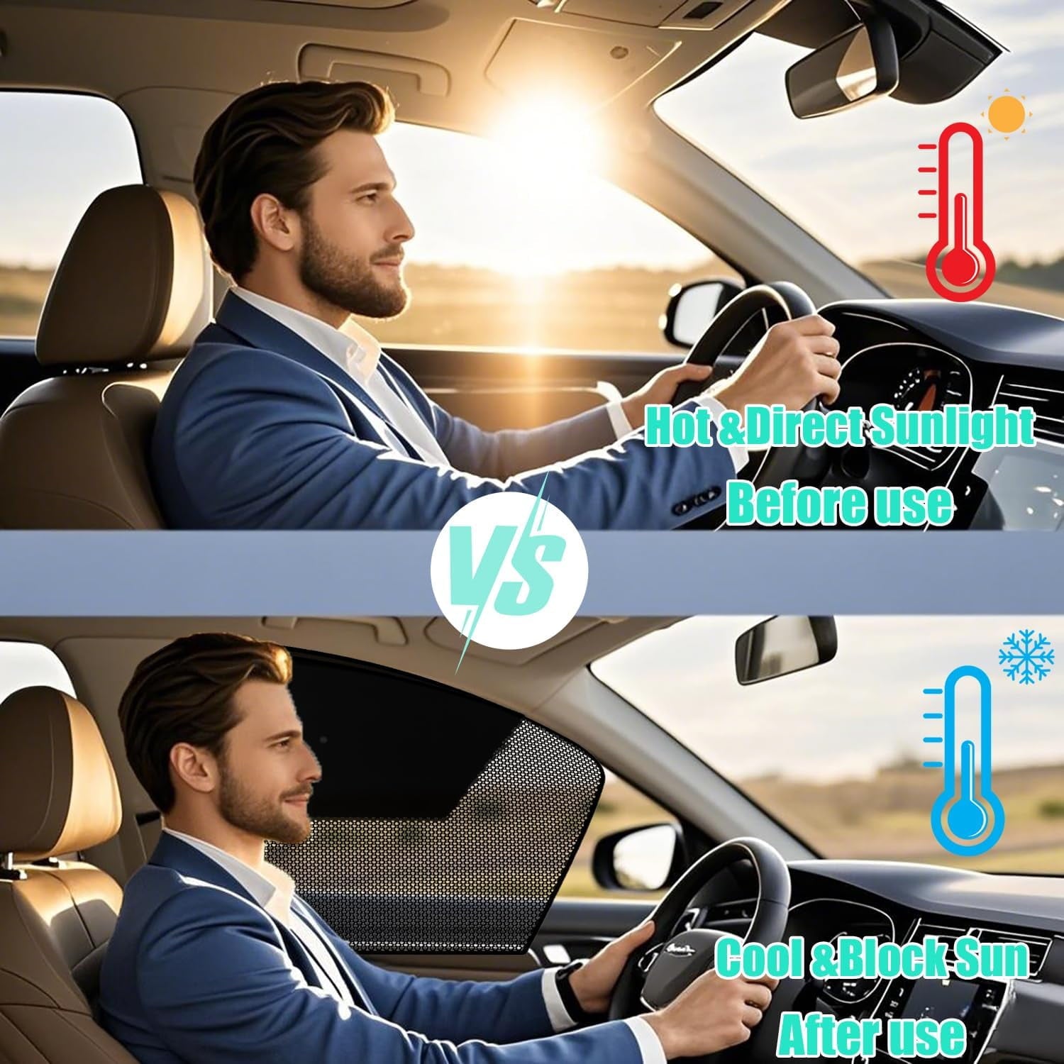 Car Window Covers Magnetic Car Front Side Window Shade 2 Pack Front Seat Side Window Covers with Half Shade Front Window Covers for Driver Double Layer Mesh Sun Block UV Protection Covers