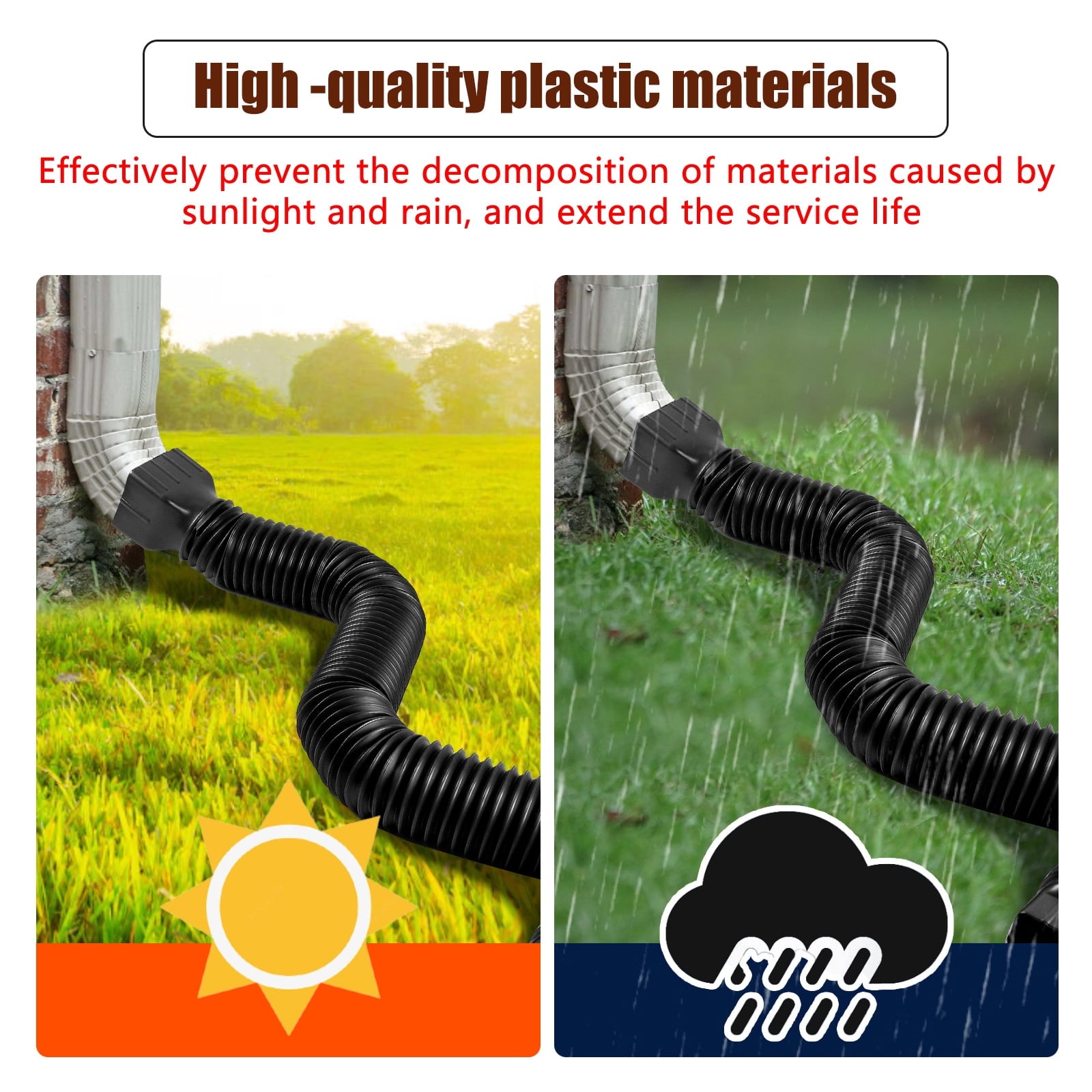 Wiher 2 Pack Flexible Rain Gutter Downspout Extensions Drain Downspout Extender Gutter Extension Flexible Down Spout Drain Extension Pipes Extendable from 21 to 60 Inches (Black)
