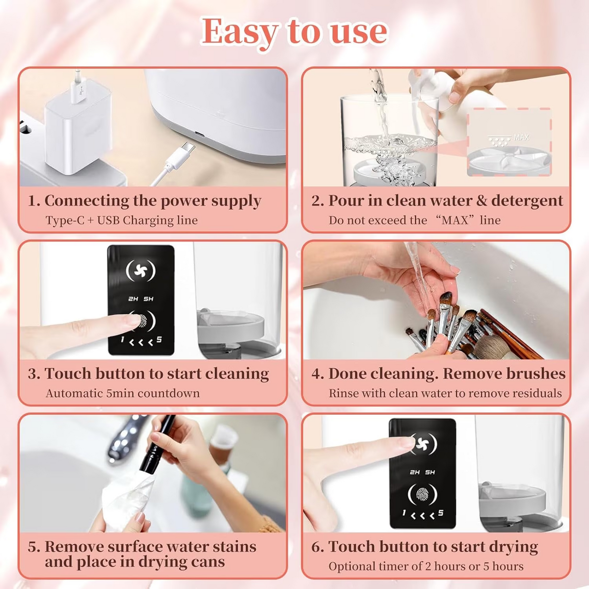 Wiher Makeup Brush Cleaner, Makeup Brush Dryer, Portable Automatic Cosmetic Brushes Cleaner Tool for All Size Beauty Makeup Brush Set(White)