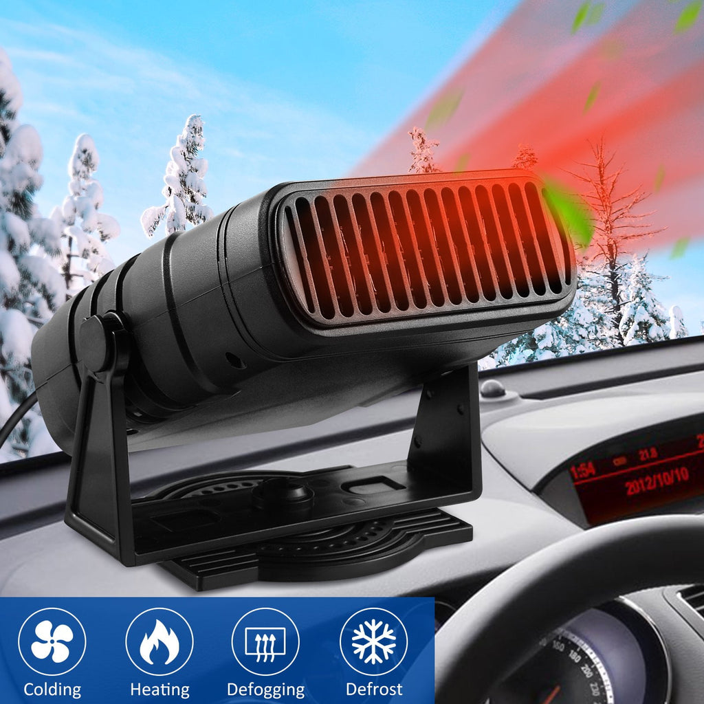 Portable Car Heater Fan 2 in 1 Auto Heater Fan Automotive Cooling Fan Heating Defrosts Defogger Automobile 360° Adjustable Thermostat Plug in Cigarette Lighter Rotary Base DC12V