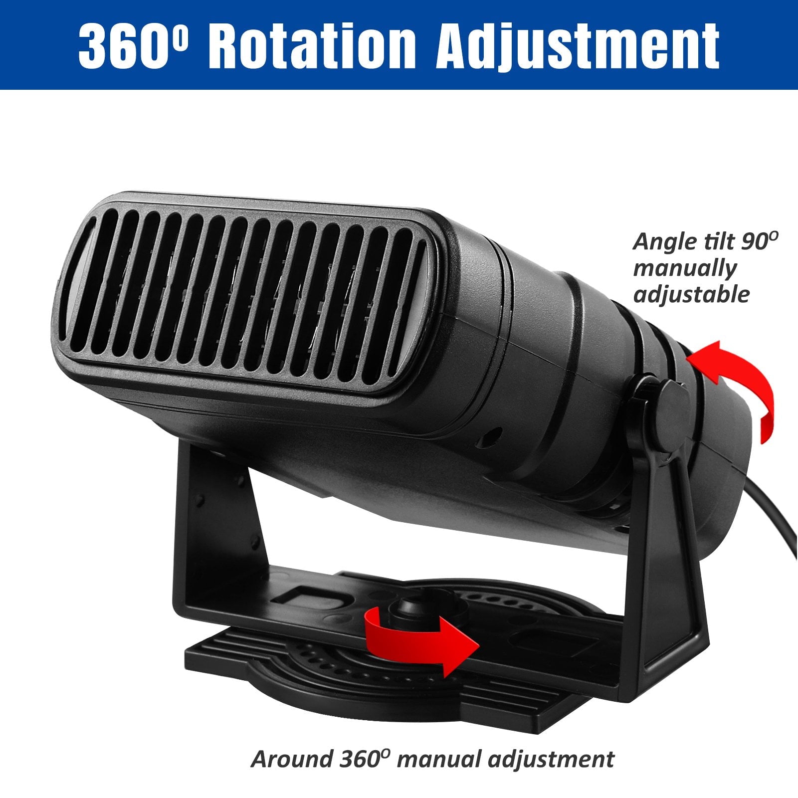 Portable Car Heater Fan 2 in 1 Auto Heater Fan Automotive Cooling Fan Heating Defrosts Defogger Automobile 360° Adjustable Thermostat Plug in Cigarette Lighter Rotary Base DC12V