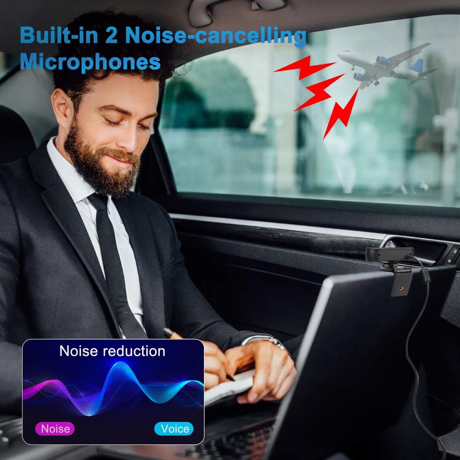 4K Webcam for PC Webcam with Microphone 4K UHD Video Calling Computer Camera with Privacy Cove for Computer/Laptop/Desktop Dual Noise-Canceling Microphones