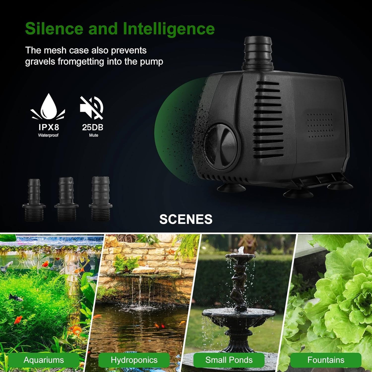 Fountain Pump Pond Pump 220 GPH Universal Submersible Water Pump Water Pump With Adjustable Flow and Ultra-Quiet for Fountains Ponds Aquariums Fish Tank