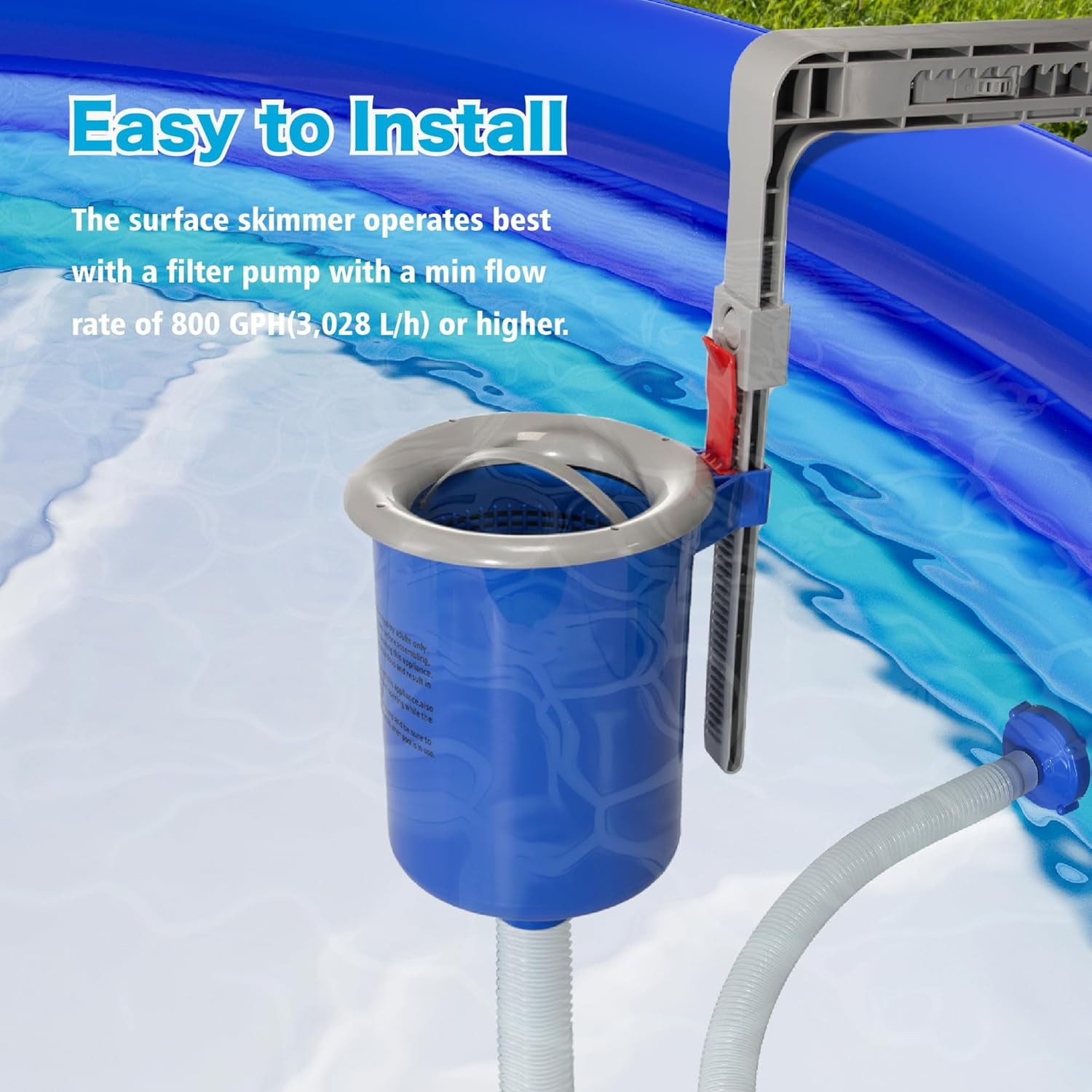 AmzDoer Pool Skimmer for Above Ground Pool Wall Mount Surface Skimmer with Removable Skimmer Basket Adjustable Height Bracket Floating Pool Skimmer Auto Skimming Debris & Pool Surface Leaves