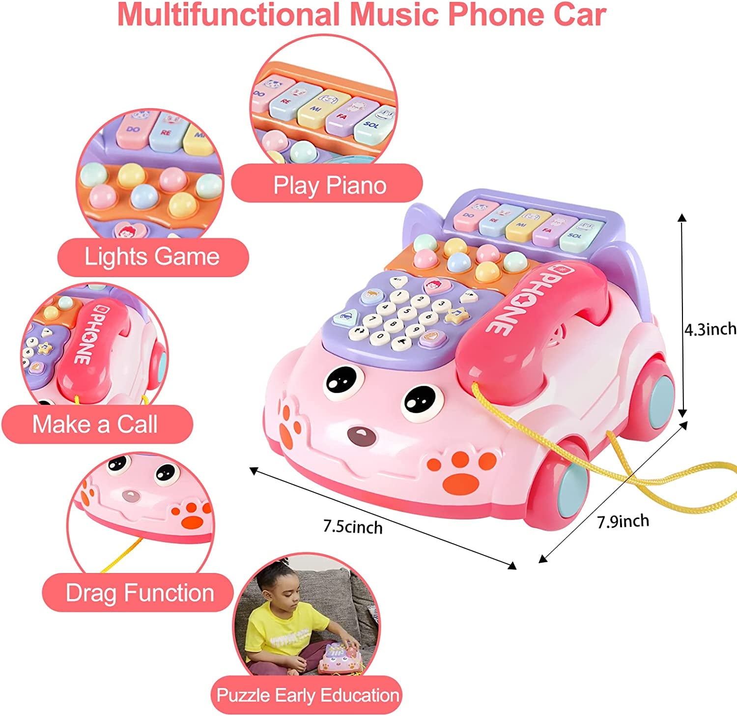 Toddler Telephone Developmental Toys for 1 2 3 Year Old Boy Girl Gifts Toy Baby Telephone with Music and lighting Baby Toys Educational Learning Toys for 12 18 24 Months