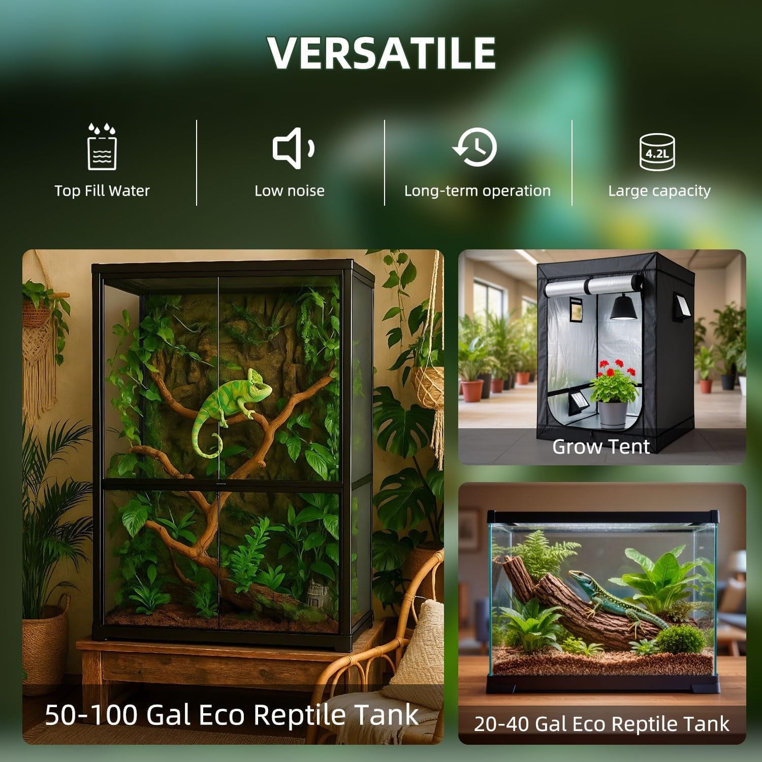 Reptile Fogger 4L Reptile Humidifier Top Fill Adjustable Fogger with Extension Hose Visible Tank Reptile Humidifier for Snakes Tortoises Chameleons and Ball Python