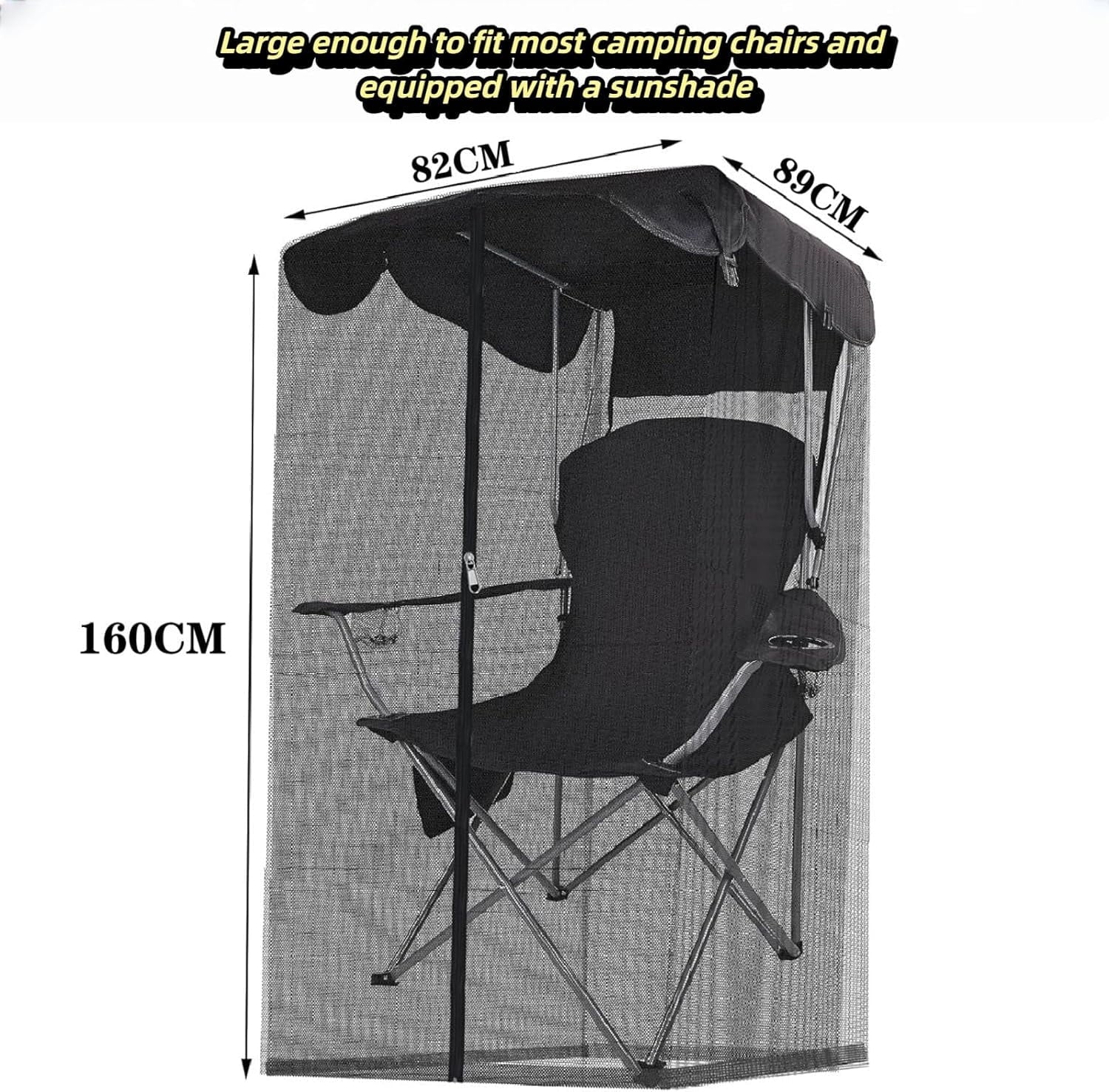 63-inch Tall Mosquito Net Cover for Awning Chair Insect Barrier Mosquito Mesh Tent Black Chair Mosquito Net with Zipper Opening 35 x 32-inch Waterproof Roof for Fishing Outdoor Camping Chairs