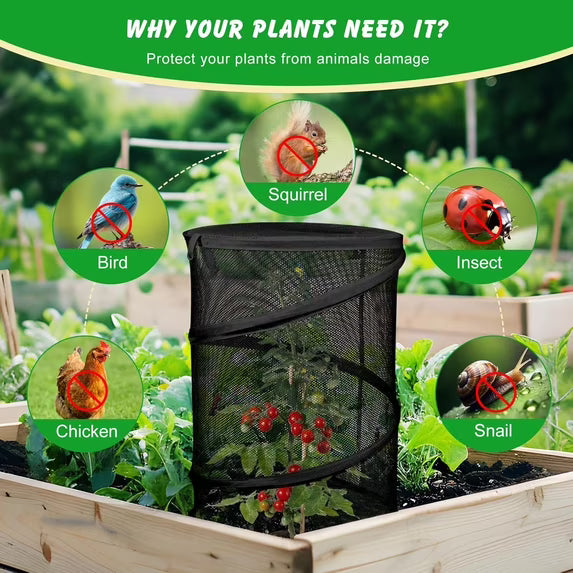 Garden Mesh Plant Cover, 4 Pack Pop Up Outdoor Plant Protector with Stakes, Garden Netting for Protecting Plant Vegetable Fruit from Birds Insects, 22.8" x 11.4" Foldable Plant Netting - Black