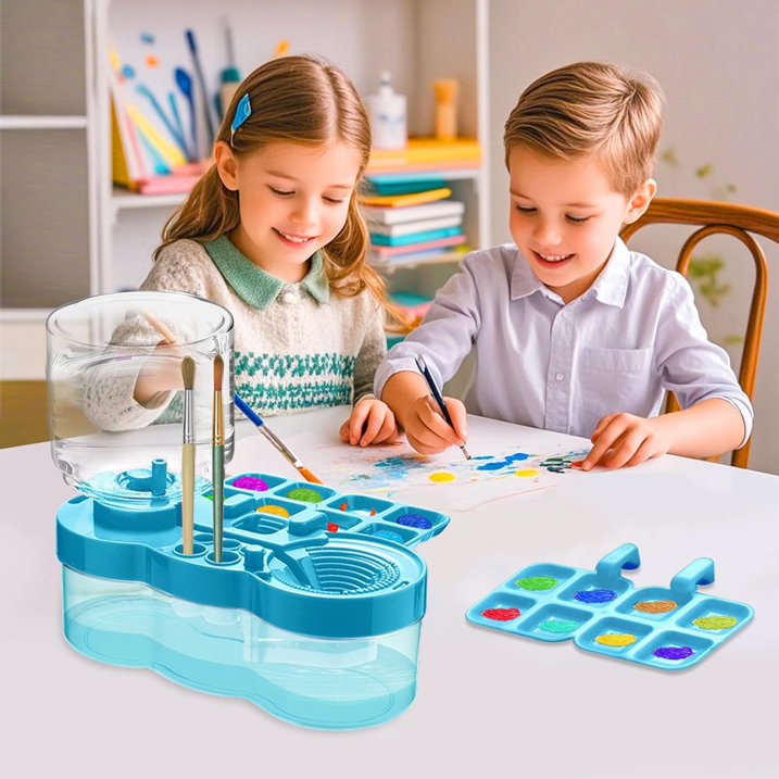 Wiher Paint Brush Cleaner for Kids,Water Circulation Paint Brush with Holder and Palette for Acrylic Watercolor and Water Based Creative Gift for Adult Artist Beginners Kids,Blue