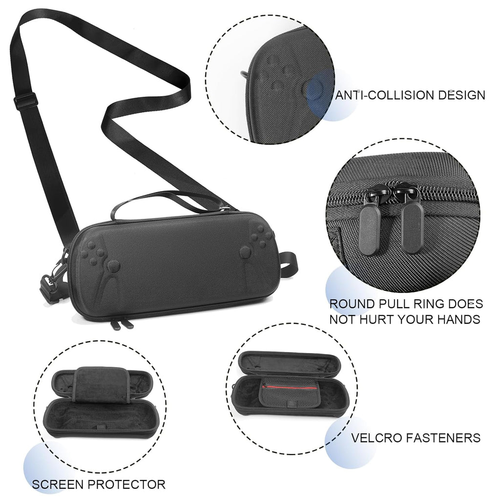 Carrying Case Accessoris Kit for Playstation Portal Hard Shell Case with Silicone Protective Cover & 2 Screen Protector & 4 Thumb Grip Caps Travel Crossbody Handbag for PS Portal Bundle Accessories