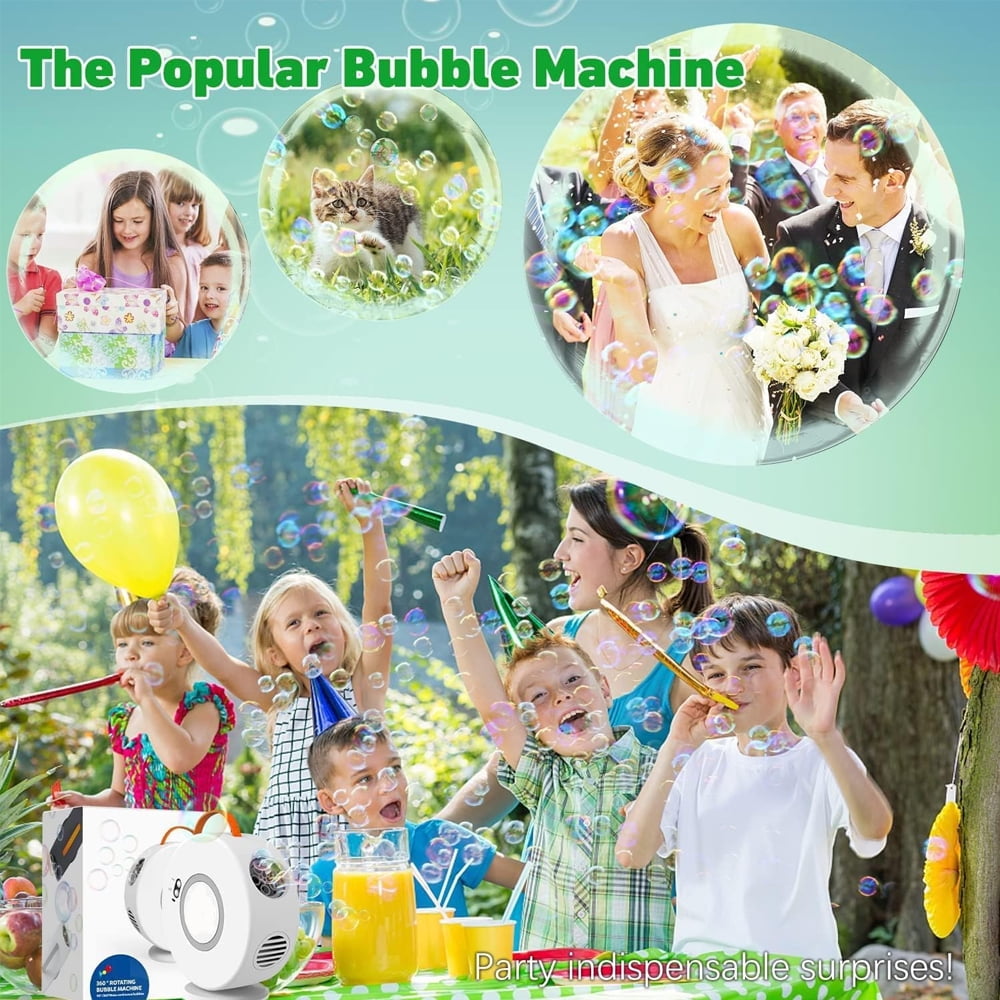 Bubble Machine for Kids Automatic Bubble Blower Rechargeable Auto Rotatable Portable Bubble Maker Electric Bubbles Toy Electric Bubbles Toy for 3 4 5 Year Old Outdoor Wedding Party Gifts