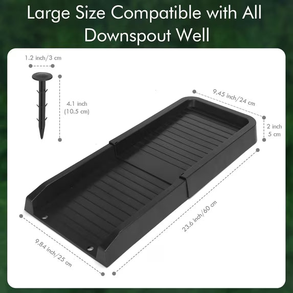 Gutter Downspout Splash Block, 2 Pack Rain Gutter Downspout Extension, 24" Gutter Drainage System with 4 Fixing Nails, Fixable Downspout Extender for Rainwater Diversion & Foundation Protection