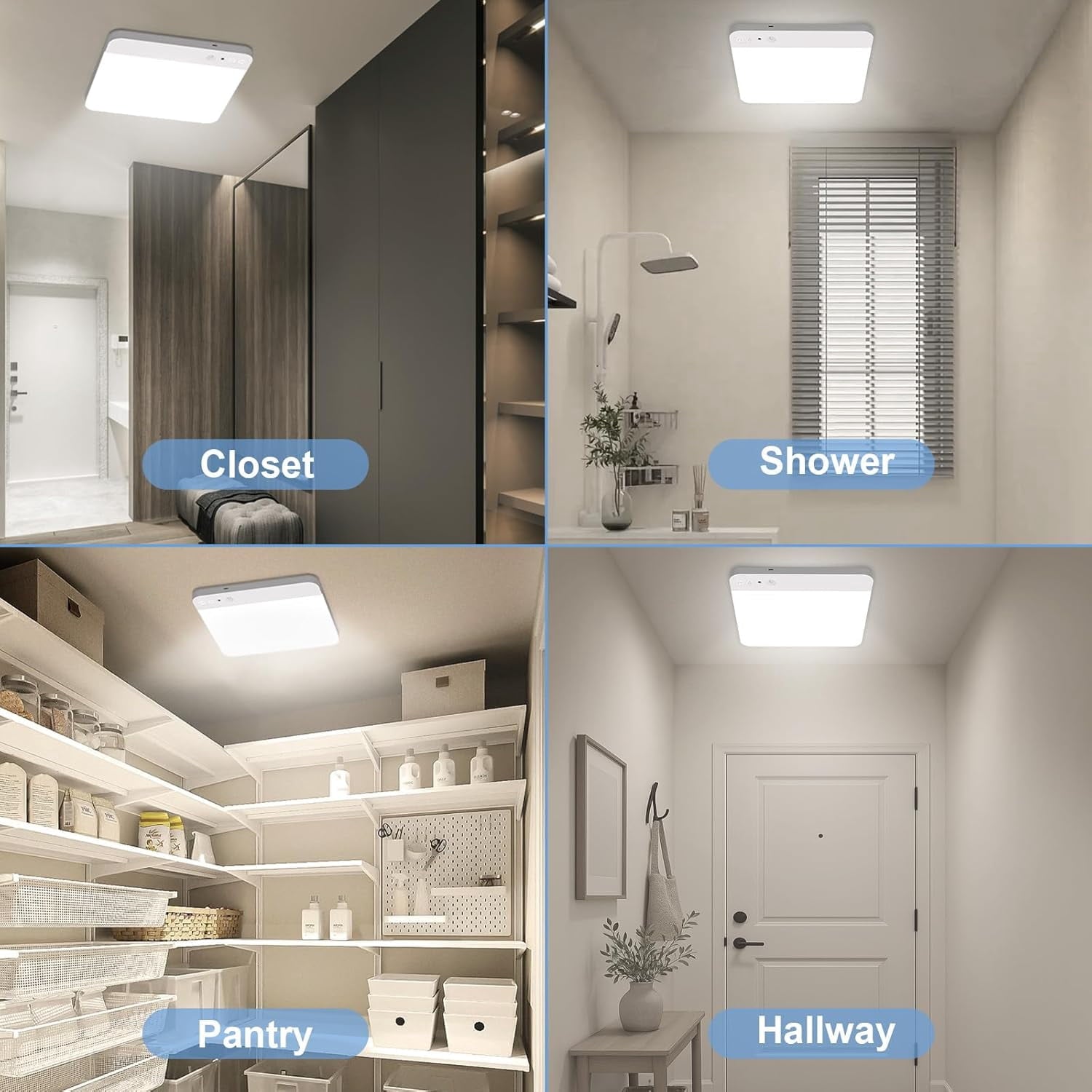 Rechargeable Motion Sensor Ceiling Light with Remote Wireless Ceiling Lights Battery Operated Closet Light 3 Colors Temperatures LED Shower Light for Bathroom Stairs Hallway Garage 1pcs