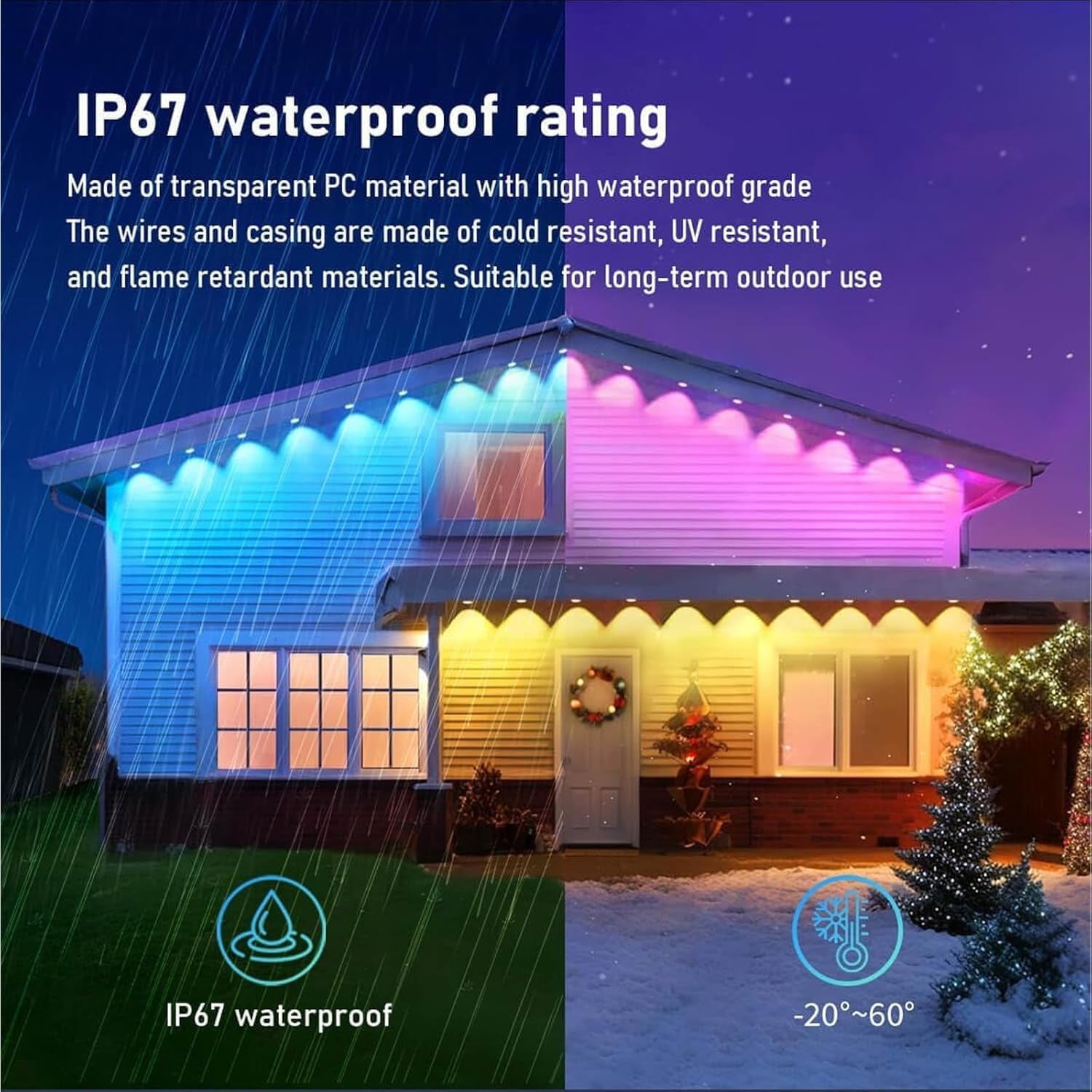 Prociv Permanent Outdoor Lights 150ft Smart RGB App Control Outdoor Lights with 90 LEDs LED Eaves Lights IP67 Waterproof House Roof Outdoor Lighting for Party Daily Halloween Christmas Garden