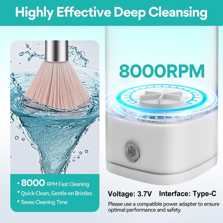 Wiher Makeup Brush Cleaner, Electric Makeup Brush Cleaner Machine with Touch Screen Quiet Design, 8000 RPM Deep Clean & Fast Drying for All Size Brushes and Sponges, Gift for Women and Wife