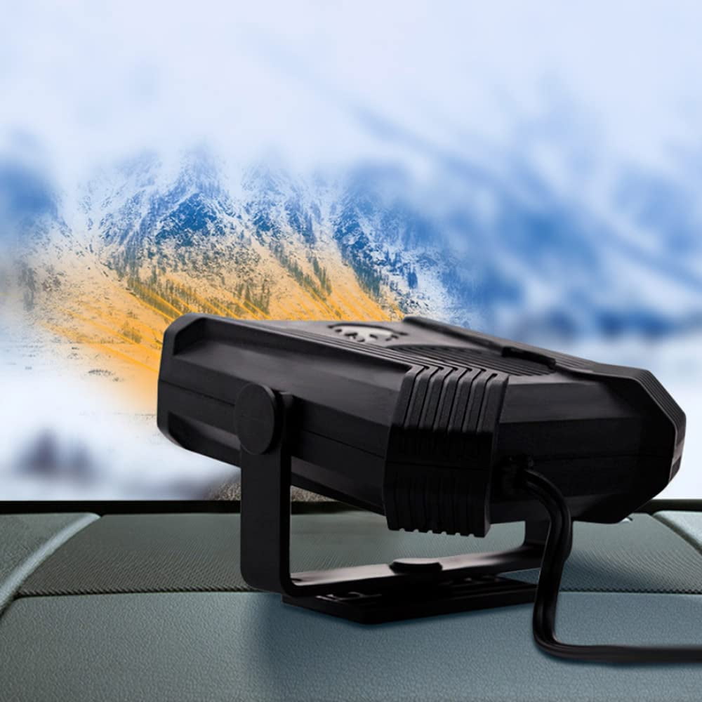 Portable Car Heater Fan 2 in 1 Auto Heater Fan Automotive Cooling Fan Heating Defrosts Defogger Automobile 360° Adjustable Thermostat Plug in Cigarette Lighter Rotary Base DC12V