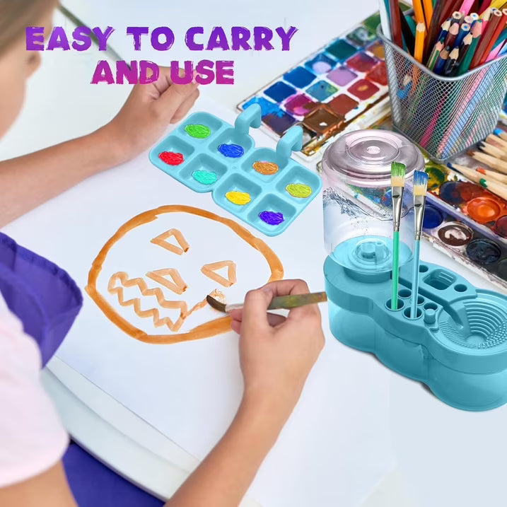 Wiher Paint Brush Cleaner for Kids,Water Circulation Paint Brush with Holder and Palette for Acrylic Watercolor and Water Based Creative Gift for Adult Artist Beginners Kids,Blue
