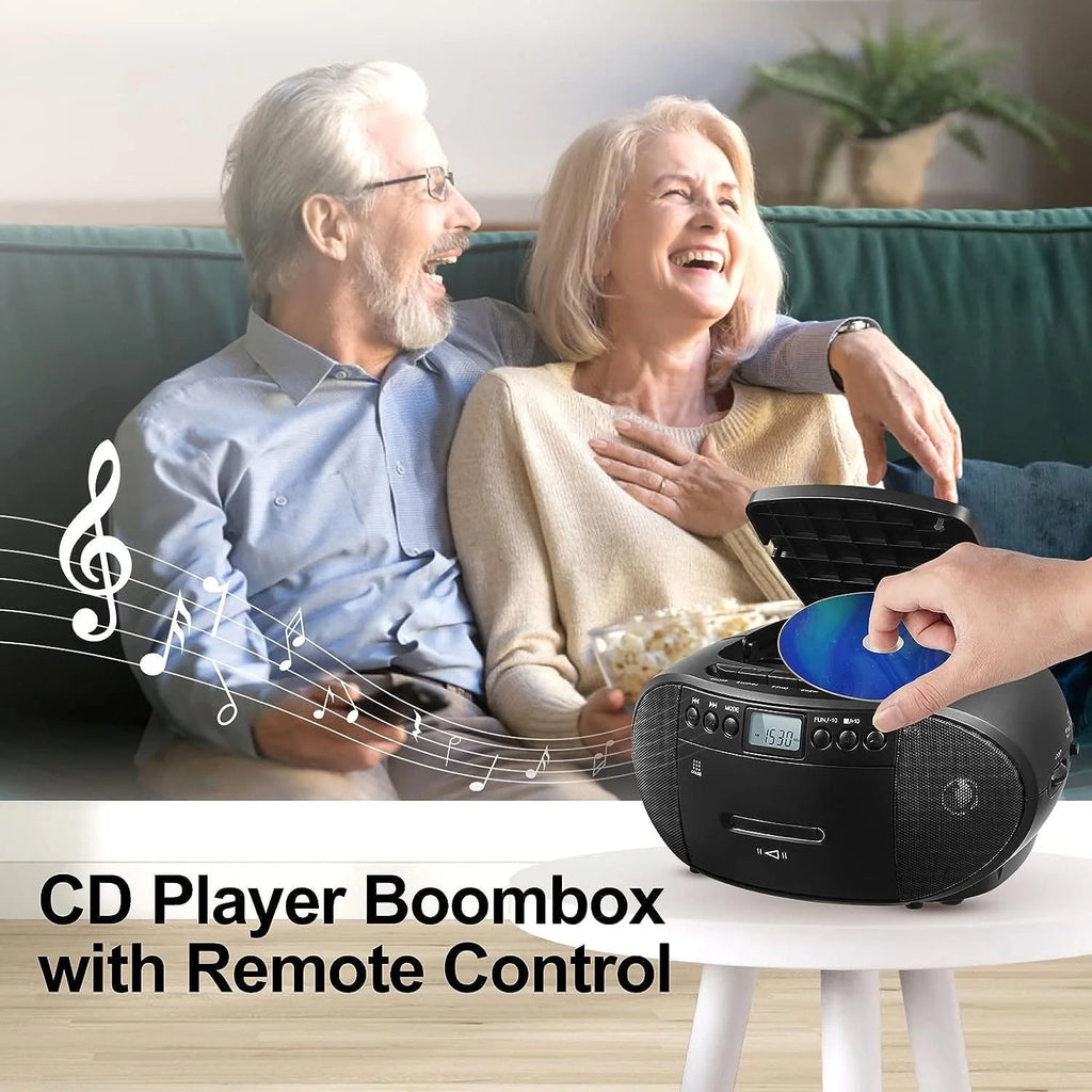 Amazup CD Player CD Cassette Player Combo with Bluetooth AM/FM Radio Stereo Sound with Remote Control AUX/USB Drive Tape Recording AC/DC Powered Headphone Jack for Home Senior Child