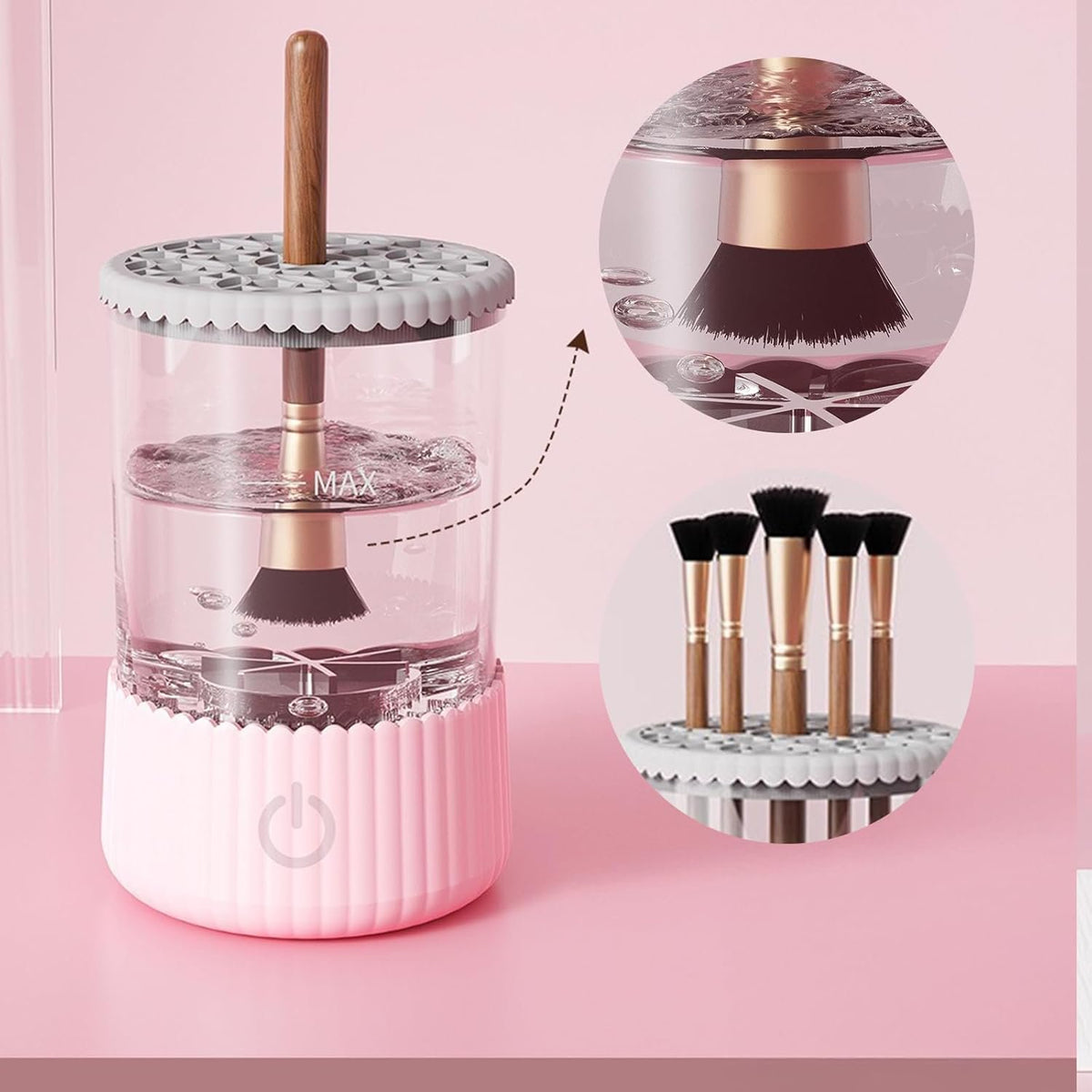 Wiher Makeup Brush Cleaner, Electric Makeup Brush Washer Machine with Touchscreen Quick cleaning and Drying for All Size Brushes and Sponges, Pink