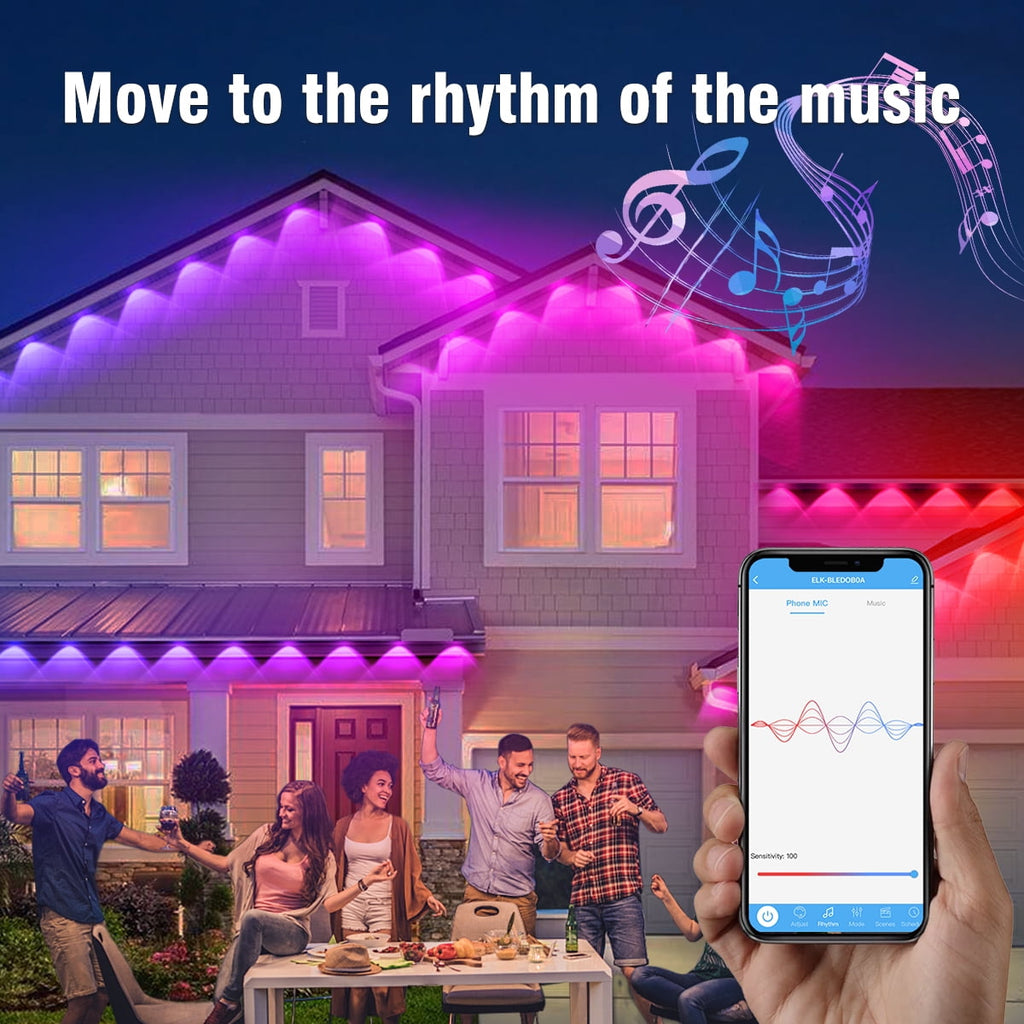 Permanent Outdoor Lights 150ft Christmas Outdoor Lights Smart RGB+IC App Control with 48 LEDs LED Eaves Lights IP67 Waterproof House Roof Outdoor Lighting for Party Daily Halloween Garden