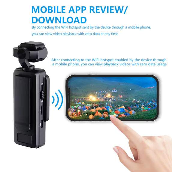 Mini Body Camera, 1080P FHD WiFi Video Camera with Audio and Photograph, Clip Pocket Vlog Camera for Daily Work Serving Records,180° Rotating Head, 120° Wide Angle, Built-in Flash, 64GB Card