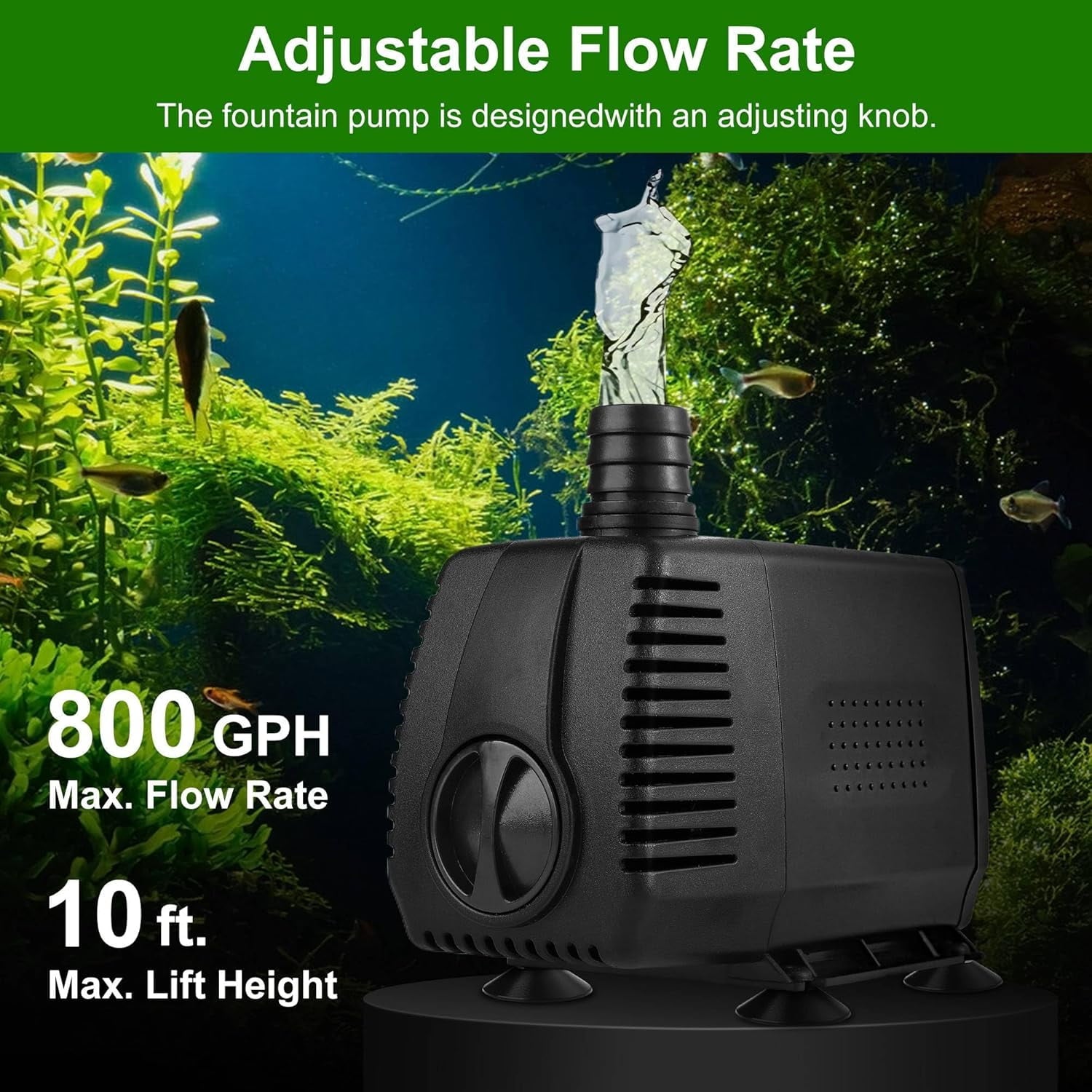 Fountain Pump Pond Pump 220 GPH Universal Submersible Water Pump Water Pump With Adjustable Flow and Ultra-Quiet for Fountains Ponds Aquariums Fish Tank