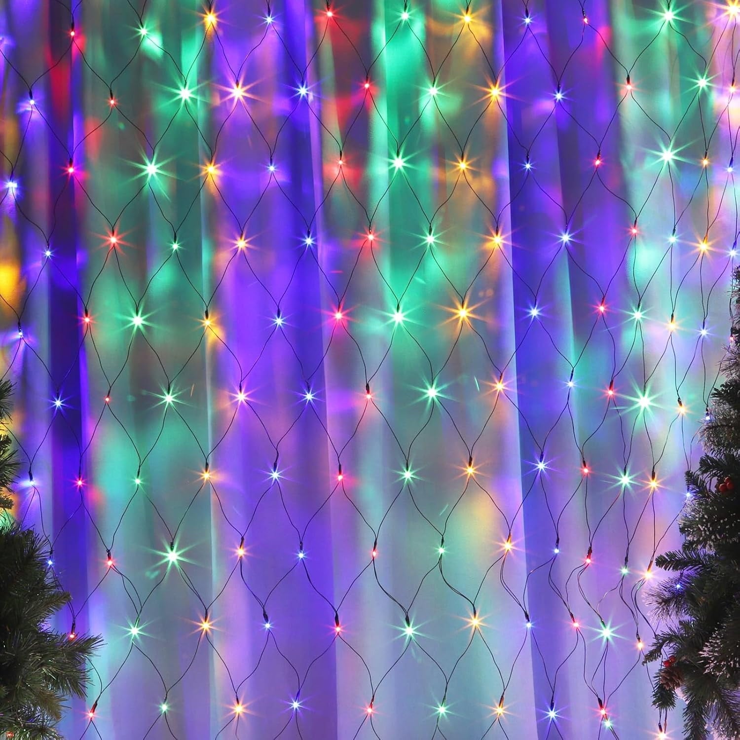 Christmas Net Lights Outdoor 192 LED 9.8Ft x 6.6Ft Net Lights Waterproof Christmas Outdoor Mesh Lights for Tree Bushes Holiday Party Garden Holiday Wedding Party Decorations