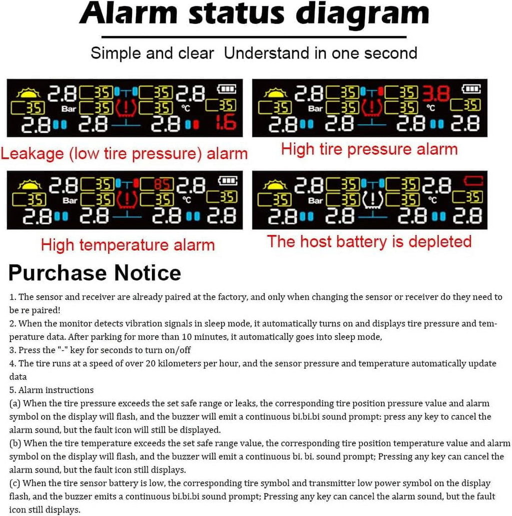 RV Tire Pressure Monitoring System Tire Pressure Monitor with Solar Charge LCD Display Auto Sleep Mode for Trailer Truck Off Road Pickup(4 Sensors External Didi Version)