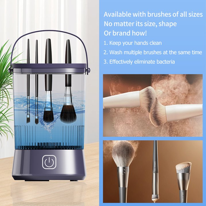 Wiher Makeup Brush Cleaner, Automatic Spinning Cosmetic Tool, IP65 Waterproof Automatic Makeup Brush Cleaner for Makeup Sponges and Brushes(Purple)