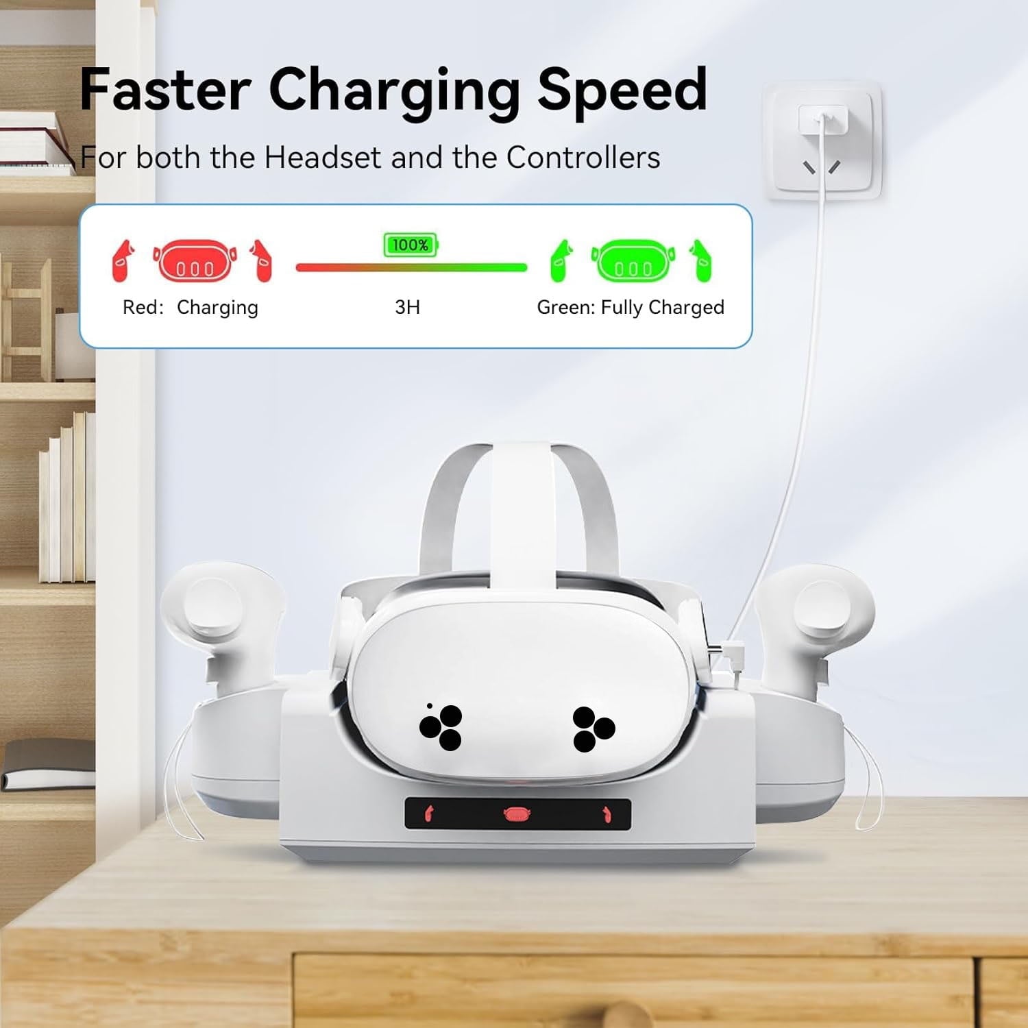 RGB Charging Dock for Oculus Quest 3/3S Charging Stand for Meta Quest 3S Controller and Headset with 2 Rechergeable Batteries Battery Cover